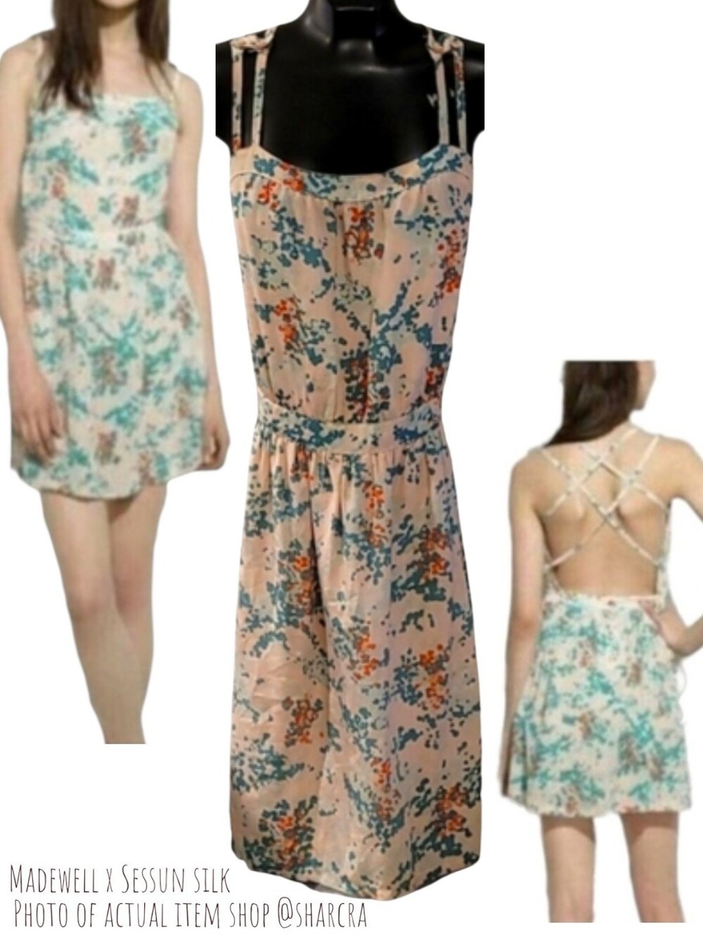 Madewell x Sessun Women's Silk floral Apron skater mini Dress pink green xs
